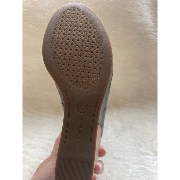 NEW GEOX D JALEAH WEDGE SANDAL Genuine Leather Silver/Black Comfort Rubber Sole - Picture 7 of 8